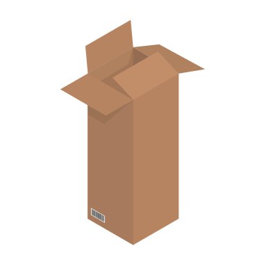 Karton kahverengi kutu, sandık 3D, izometrik kutu. Vektör illüstrasyonu.