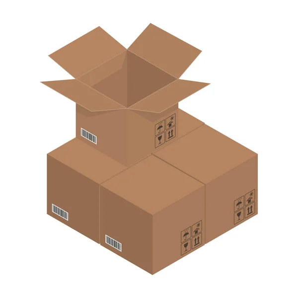 纸板箱 箱3D 等量箱 矢量说明 — 图库矢量图片