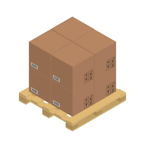 Kartonowe Brązowe Pudełka Drewnianej Palecie Grafika Izometryczna Ilustracja Wektora — Wektor stockowy