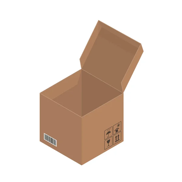 Χάρτινο Καφέ Κουτί Κιβώτιο Ισομετρικό Κουτί Εικονογράφηση Διανύσματος — Διανυσματικό Αρχείο