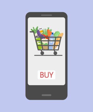 İnternetten alışveriş konsepti, yemek siparişi. Vektör illüstrasyonu