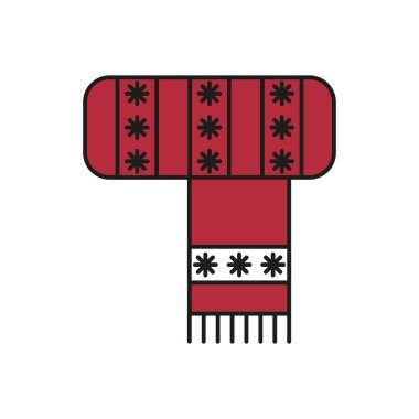 Beyaz arka planda kış eşarbı simgesi. Vektör illüstrasyonu.