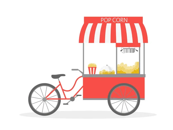 Bicicleta Pipoca Carrinho Pipoca Desenhos Animados Comida Rua Ilustração Vetorial — Vetor de Stock