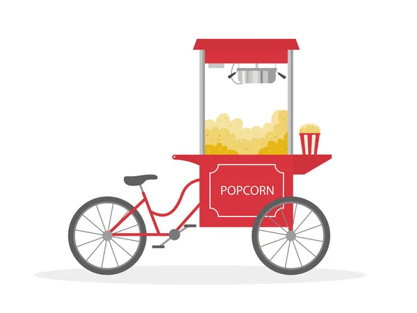 Bicicleta Palomitas Caricatura Carro Palomitas Comida Callejera Ilustración Vectorial — Vector de stock