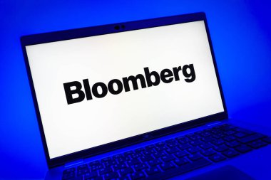 Prag, Çek Cumhuriyeti - 08 01 2025: Bloomberg logosunu gösteren dizüstü bilgisayarın yakın görüntüsü. Bloomberg finansal haberler, veriler ve analizler sağlayan bir şirkettir..