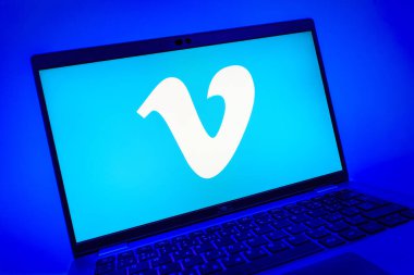 Prag, Çek Cumhuriyeti - 08 01 2025: Vimeo logosunu gösteren dizüstü bilgisayarın yakın görüntüsü. Vimeo, yüksek kaliteli video sunucu ve paylaşımı için bir platformdur.