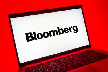 Prag, Çek Cumhuriyeti - 08 01 2025: Bloomberg logosunu gösteren dizüstü bilgisayarın yakın görüntüsü. Bloomberg finansal haberler, veriler ve analizler sağlayan bir şirkettir..