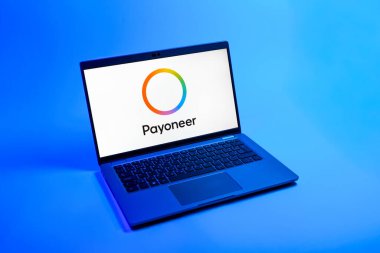 Prag, Çek Cumhuriyeti - 08 12 2025: Payonez logosunu gösteren bir dizüstü bilgisayarın tepeden aşağı görüntüsü. Paeveryone, küresel online ödemeler ve para transferleri için bir platformdur.