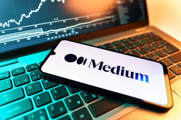 Prag, Çek Cumhuriyeti - 09 02 2025: telefon bilgisayarda, hisse senedi logosu görünüyor. Medya, makale ve hikayeleri okumak ve yazmak için bir platformdur.