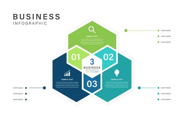 Altıgen Tasarım ve Simgelerle 3 Adım İş Stratejisi Bilgileri