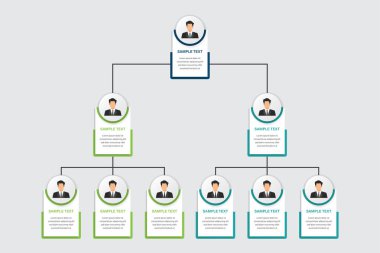 Takım Hiyerarşisi ve İş Görselleri ile Renkli Organizasyon Şablonu