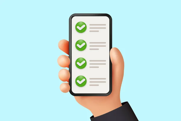 Tamamlanmış Kontrol Listeli El Tutma Akıllı Telefonu. Görev Yönetimi ve Yapılacak Ögesi Konsepti