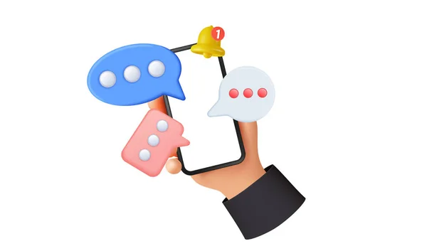Sohbet Baloncukları ve Bildirim Çanı ile El Tutma Akıllı Telefonu - Mesajlaşma ve İletişim Konsepti