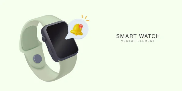 Bildirimli Uyarı Simgesi ile 3D Smartwatch. Modern Giyilebilir Teknoloji Vektör İllüstrasyonu