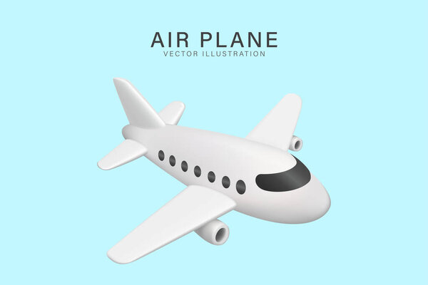 3D Airplane Vector, Белый Джет на голубом фоне