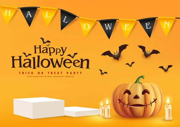 Balkabağı, Mumlar, Yarasalar ve Neşeli Bunting ile Cadılar Bayramı Partisi Arkaplanı