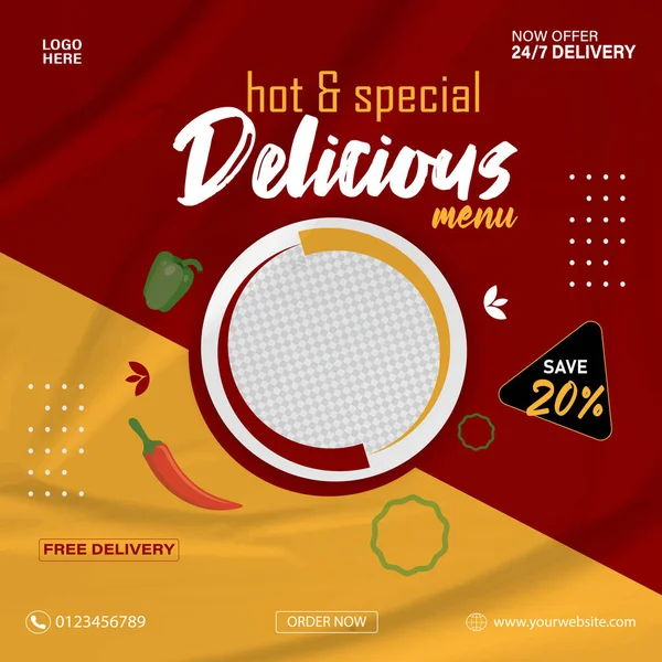 Lezzetli yemek menüsü sosyal medya şablonu