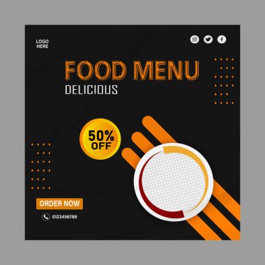 Lezzetli yemek menüsü sosyal medya tasarım şablonu 