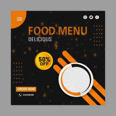 Lezzetli yemek menüsü sosyal medya tasarım şablonu 