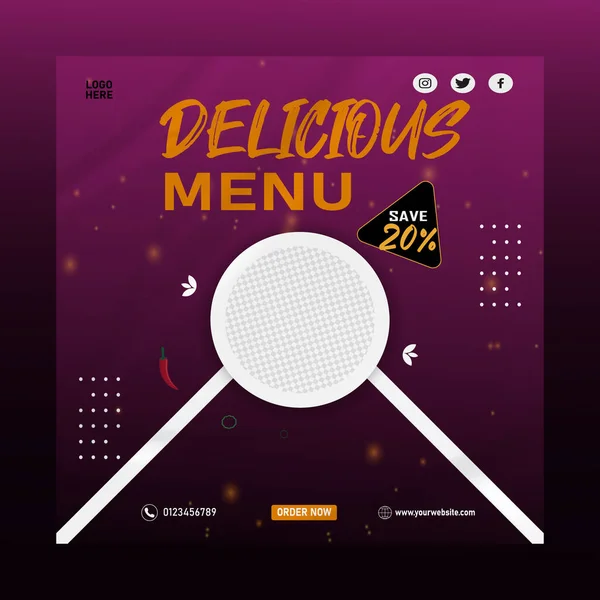 Lezzetli yemek menüsü sosyal medya şablonu 