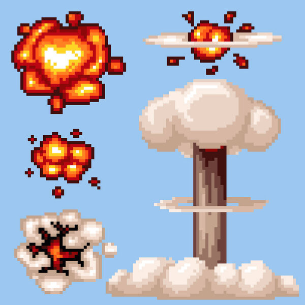 vector pixel art nuclear explosion isolated