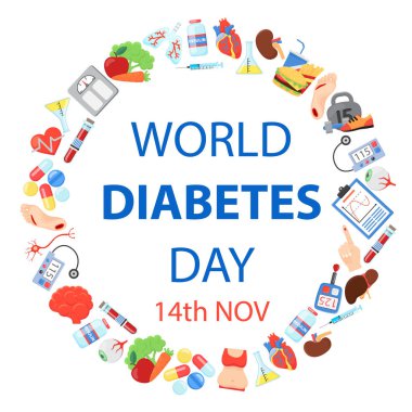 24 simgeler kümesi. diyabet hastalığı. Dünya Diyabet günü