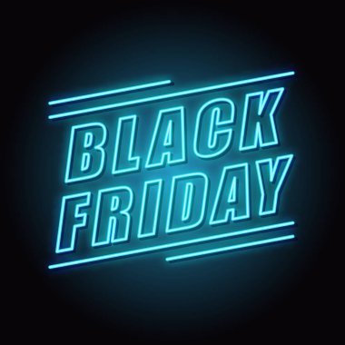 Siyah Cuma neon ışık afiş. vektör çizim.