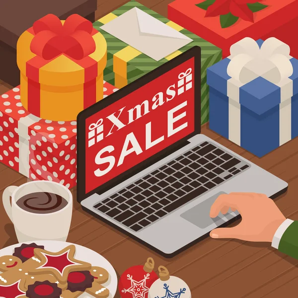 Purchase and send a Christmas. Gifts in bright boxes. Christmas sale. isometric 3d