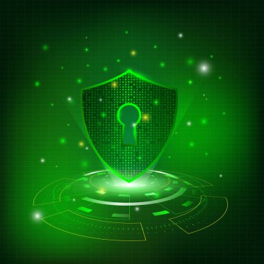 Shield With Keyhole icon on digital data background