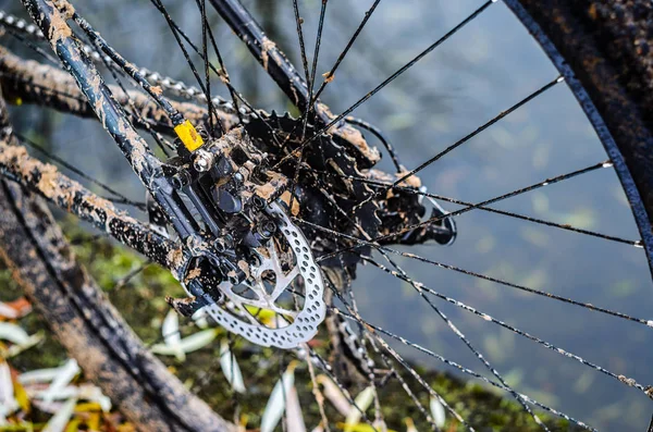 Mountain Bike Trasmissione Nel Fango Catena Guida Sporca Mountain Bike — Foto Stock