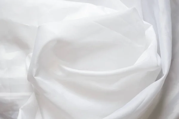 White Synthetic Lining Fabric Folds Crumpled Sheet Clothes Background — Stock Photo, Image