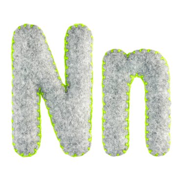 The letter N of the Latin alphabet isolated on a white background. The main and upper letter of the alphabet of gray felt. Soft font with rounded edges for use in design clipart