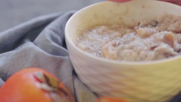 Oatmeal Persimmon Prune Deep Bowl Cooking Healthy Breakfast Healthy Food — 비디오
