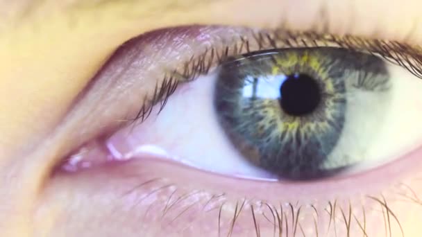 Голубые Глаза Молодой Женщины Глядящей Окно Солнечный День Окном Эйбле — стоковое видео