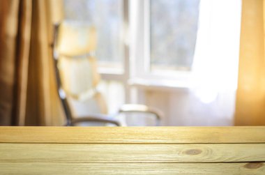 Ürün yerleştirme masası. Bulanık İç Arkaplan