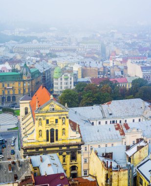 Lviv, Ukrayna - Puslu Eski Şehrin Panoraması
