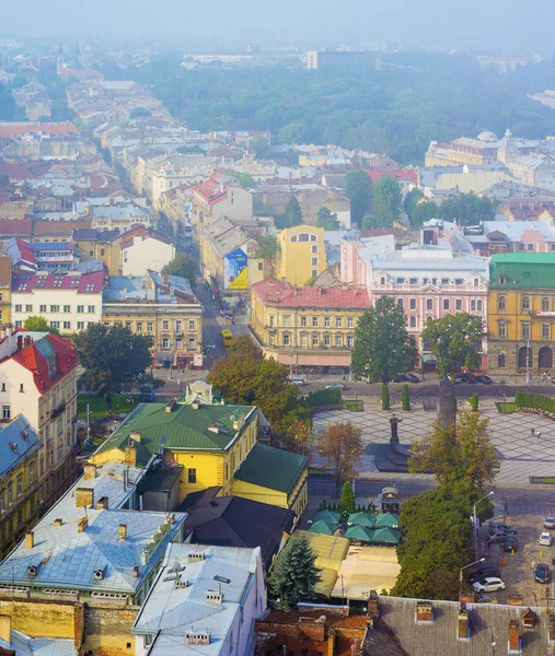 Lviv, Ukrayna - eski şehrin gündoğumunda panoraması