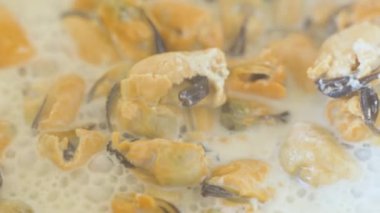 Kremalı midye pişiriyorum. Kremalı midye eti. Deniz ürünleri.