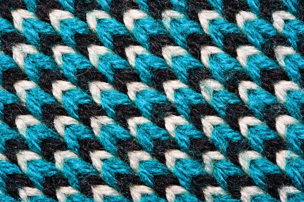 Modèle bleu, blanc et noir de texture tricotée synthétique — Photo