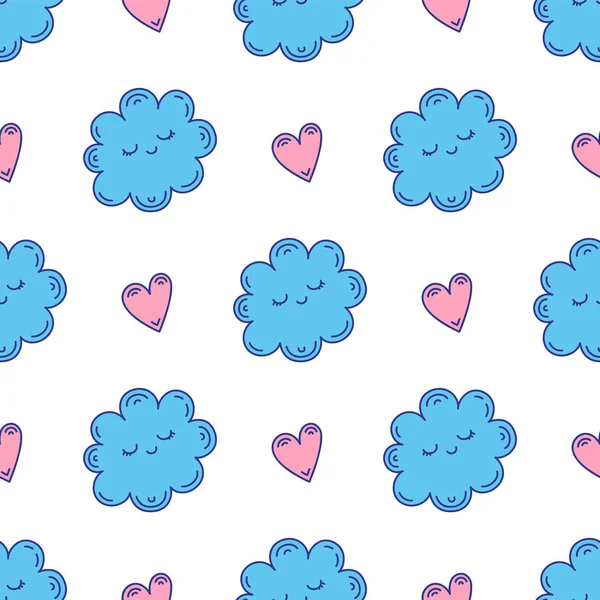 Schattig Handgetekende Eindeloze Doodle Patroon Met Wolken — Stockvector