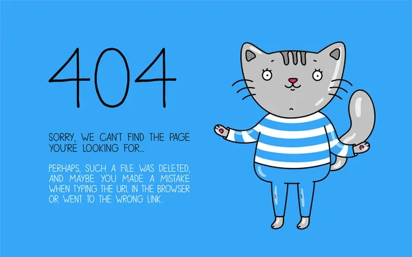 Web sitesi için 404 hata sayfası vektör şablonu. Mavi bir arka plan üzerinde şirin denizci kedi
