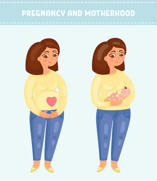 Schwangerschaft Und Mutterschaft Niedliche Vektorillustration — Stockvektor