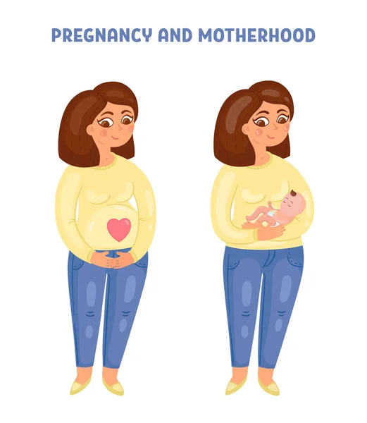Εγκυμοσύνη Και Μητρότητα Χαριτωμένο Διανυσματικά Εικονογράφηση — Διανυσματικό Αρχείο