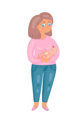 Yeni doğmuş bir bebek ile genç bir anne. Vektör çizim