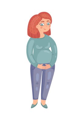 Sevimli hamile kız vektör çizim. Bu resimde gebeliğin iletişim konusunda kartpostal için harika.