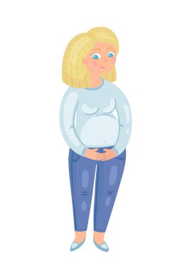 Sevimli hamile kız vektör çizim. Bu resimde gebeliğin iletişim konusunda kartpostal için harika.