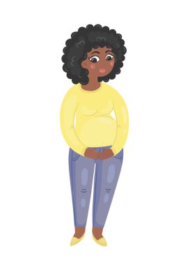 Sevimli hamile kız vektör çizim. Bu resimde gebeliğin iletişim konusunda kartpostal için harika.