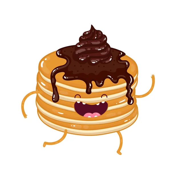Karaktär Bunt Pannkakor Med Choklad Sirap Och Choklad Pulver Doodle — Stock vektor