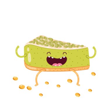 Antep peynirli kek dilim. Şirin doodle vektör karakter