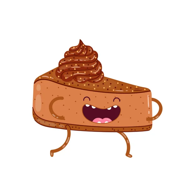 Pedaço Cheesecake Chocolate Caráter Vetor Bonito Doodle —  Vetores de Stock